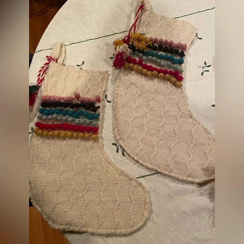 World Market Pom Pom tassel stockings SET OF 3